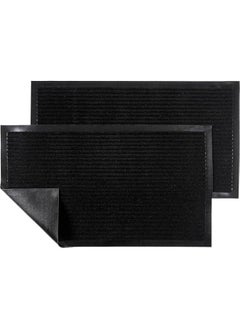 HOOKOR Front Door Mat Welcome Mats 2-Pack - Indoor Outdoor Entryway Mats for Shoe Scraper, Ideal for Inside Outside Home High Traffic Area (Black)  - Image 1