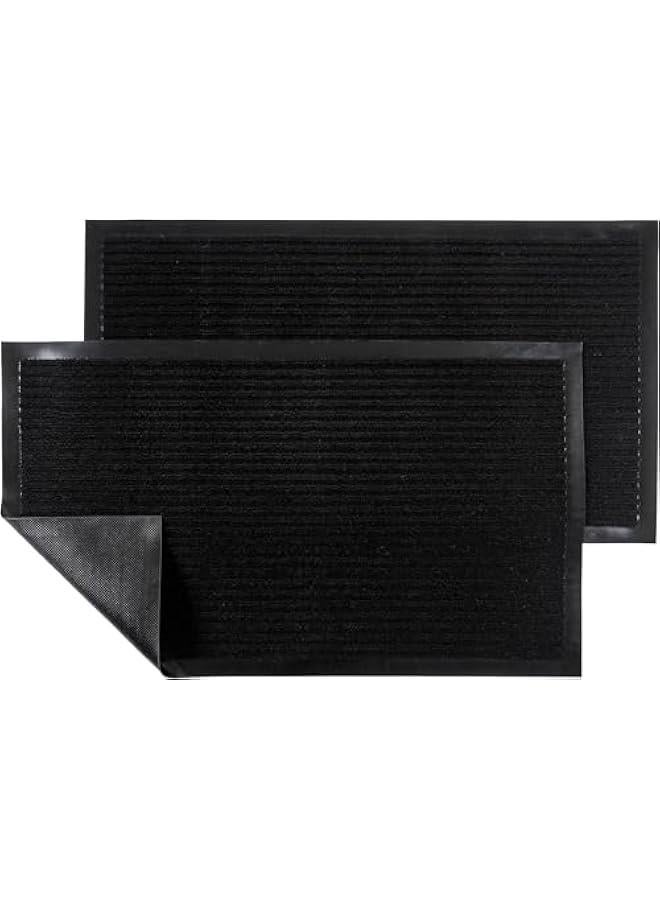 HOOKOR Front Door Mat Welcome Mats 2-Pack - Indoor Outdoor Entryway Mats for Shoe Scraper, Ideal for Inside Outside Home High Traffic Area (Black) - Image 1