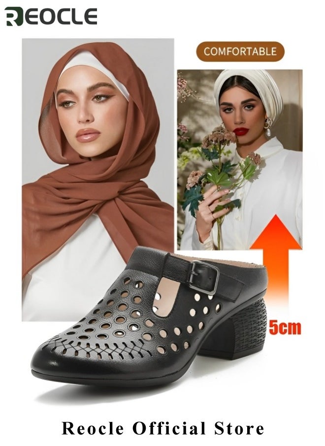 ريوكل صنادل نسائية بكعب منخفض أحذية كاجوال مريحة مغلقة الأصابع صنادل بكعب منخفض قابلة للتنفس صنادل صيفية للمشي  - Image 2