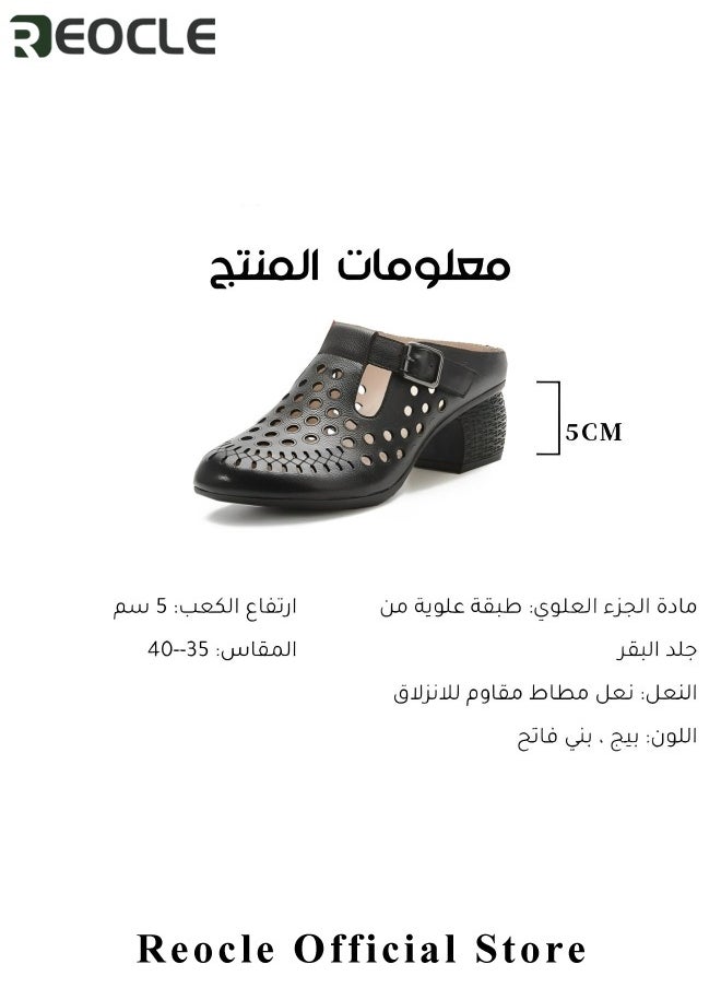 ريوكل صنادل نسائية بكعب منخفض أحذية كاجوال مريحة مغلقة الأصابع صنادل بكعب منخفض قابلة للتنفس صنادل صيفية للمشي  - Image 4