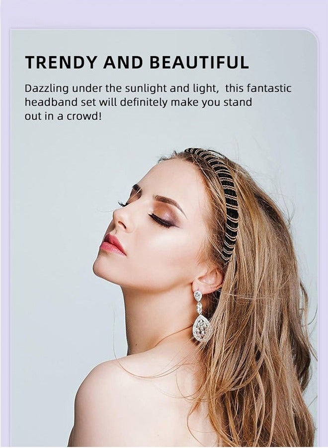 Unewshi 4Pcs Crystal Rhinestone Headbands, Beaded Wide Hairbands Imitation Diamond Embellished Hair Hoop Party Wedding Headpiece Glitter Thick Padded Hair Accessories for Women Girls - Image 2