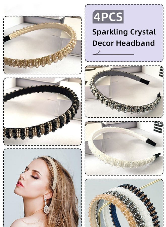Unewshi 4Pcs Crystal Rhinestone Headbands, Beaded Wide Hairbands Imitation Diamond Embellished Hair Hoop Party Wedding Headpiece Glitter Thick Padded Hair Accessories for Women Girls - Image 1