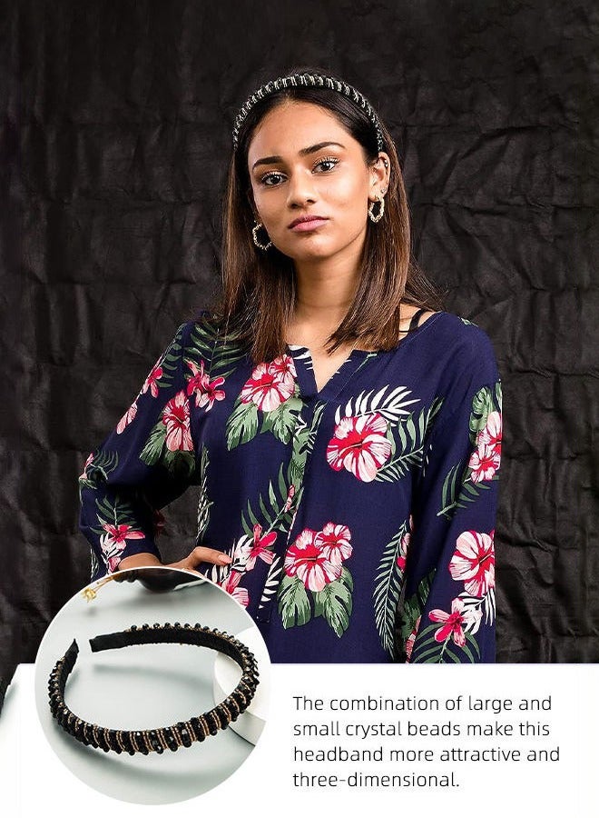 Unewshi 4Pcs Crystal Rhinestone Headbands, Beaded Wide Hairbands Imitation Diamond Embellished Hair Hoop Party Wedding Headpiece Glitter Thick Padded Hair Accessories for Women Girls - Image 3