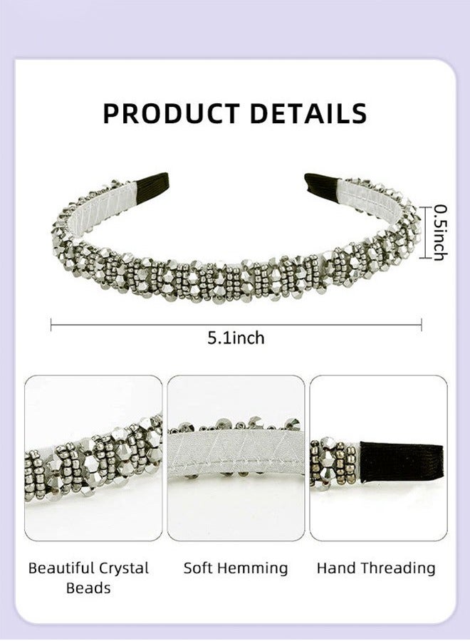 Unewshi 4Pcs Crystal Rhinestone Headbands, Beaded Wide Hairbands Imitation Diamond Embellished Hair Hoop Party Wedding Headpiece Glitter Thick Padded Hair Accessories for Women Girls - Image 5