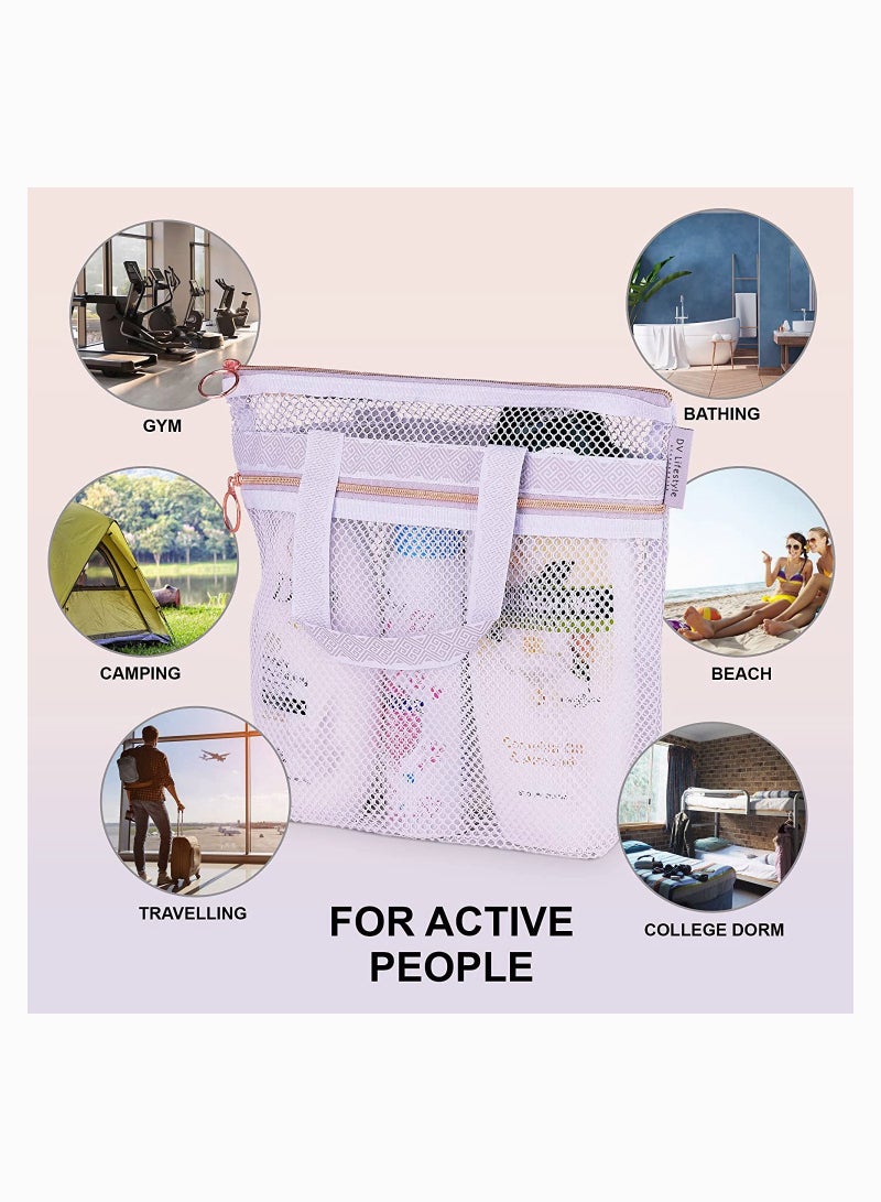 Portable Shower Bag with Zipper and Mesh Design Perfect for Gym Travel and Beach 10x9 Quick Dry with Pockets for Toiletries and Sunscreen - Image 3