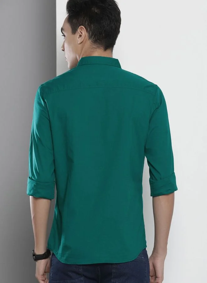 The Indian Garage Co Men Regular Fit Solid Full Sleeves Cutaway Collar Casual Shirt