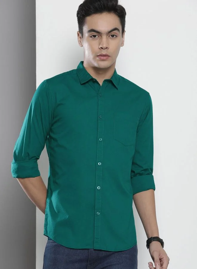 The Indian Garage Co Men Regular Fit Solid Full Sleeves Cutaway Collar Casual Shirt