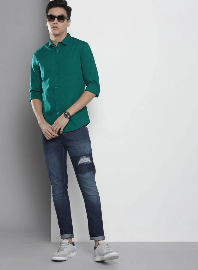 The Indian Garage Co Men Regular Fit Solid Full Sleeves Cutaway Collar Casual Shirt
