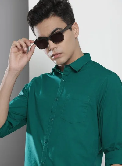 The Indian Garage Co Men Regular Fit Solid Full Sleeves Cutaway Collar Casual Shirt