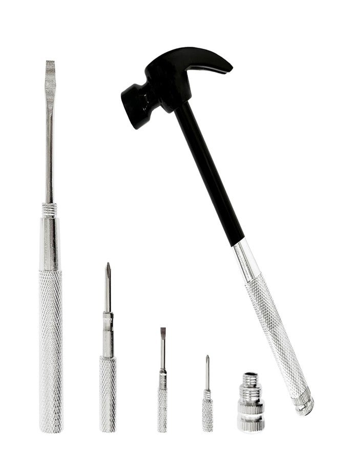 LASUND Multifunction 6 in 1 Screwdriver and Small Hammer Set, Camping Multitool Hand Tool Choice (Black) - Image 1