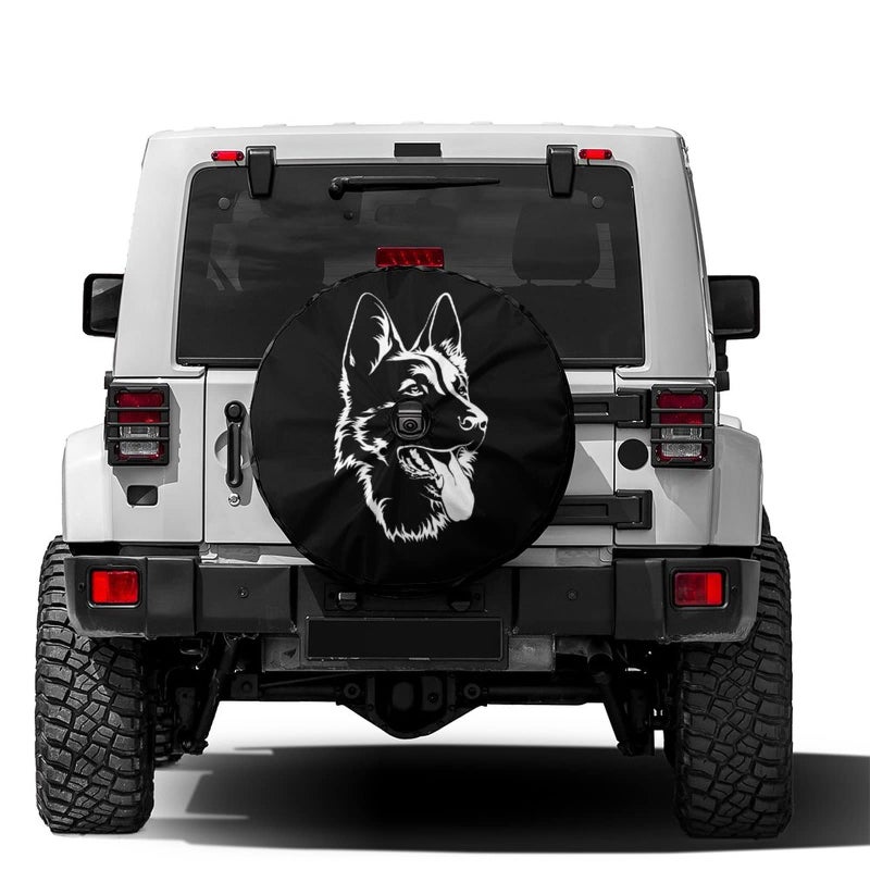 Foruidea Black German Shepherd Spare Tire Cover with Backup Camera Hole Wheel Tire Cover Fit Trailer RV SUV and Many Vehicle 17inch