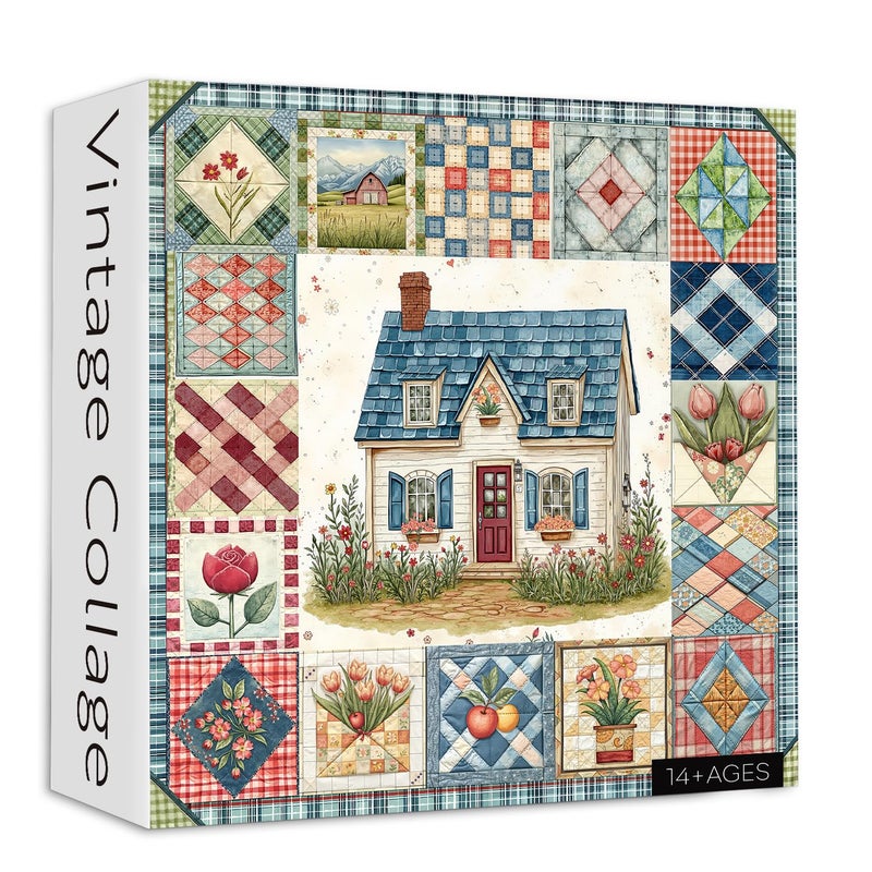 PICKFORU Patchwork Puzzles for Adults 1000 Pieces PICKFORU Vintage Collage Puzzles House Retro Spring Flower Pattern Puzzle as Wall Decor - Image 3