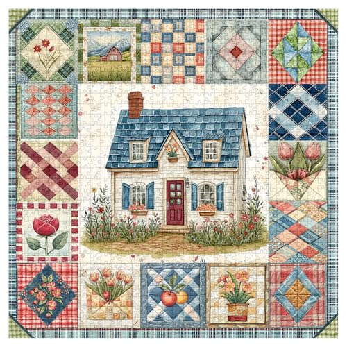 PICKFORU Patchwork Puzzles for Adults 1000 Pieces PICKFORU Vintage Collage Puzzles House Retro Spring Flower Pattern Puzzle as Wall Decor - Image 5