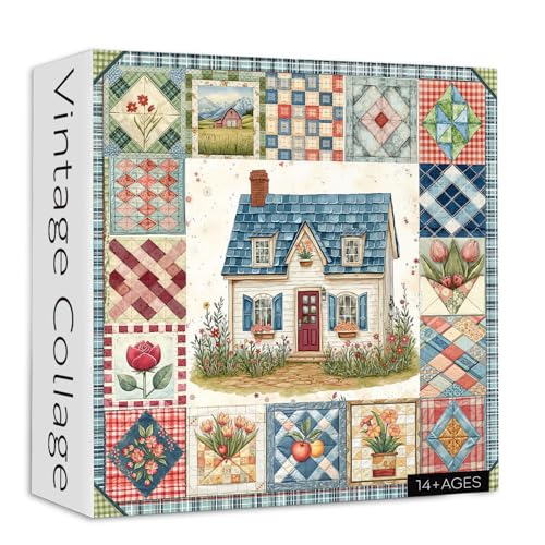 PICKFORU Patchwork Puzzles for Adults 1000 Pieces PICKFORU Vintage Collage Puzzles House Retro Spring Flower Pattern Puzzle as Wall Decor - Image 1