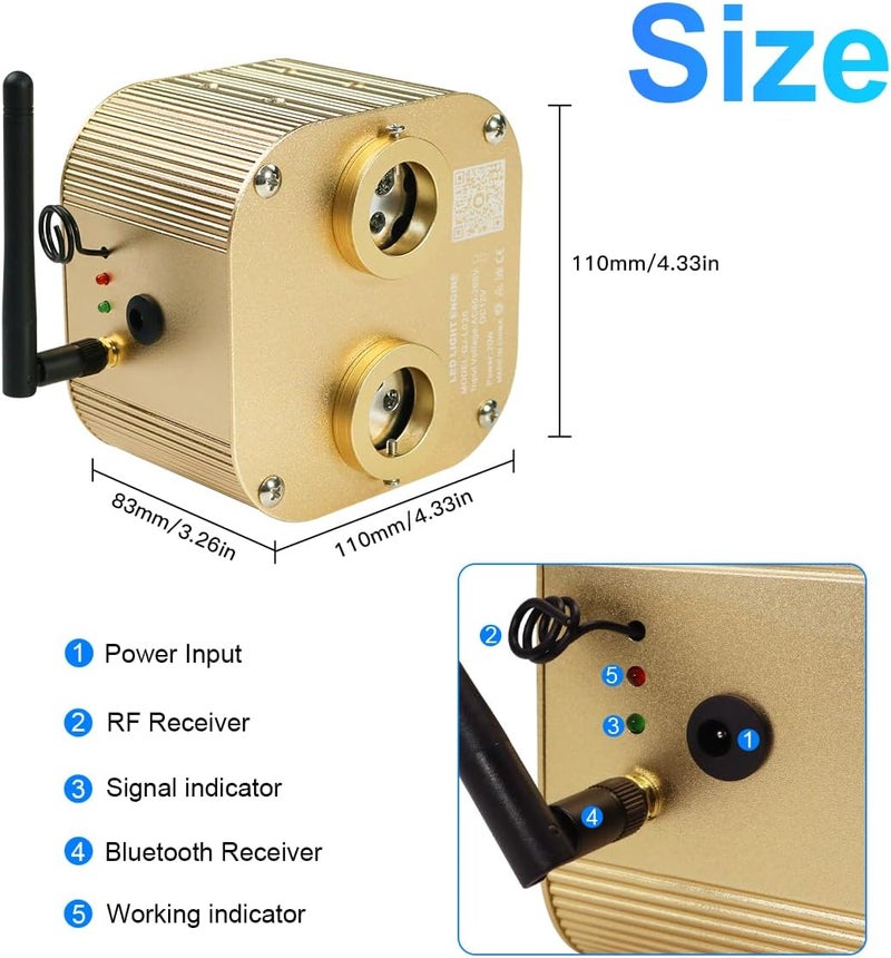 Amki Dual Port 20W Twinkle Sound Mode RGBW Light Source Engine Driver Remote/APP Control Starlight Box Motor for Fiber Optic Star Ceiling Light Kit - Image 4