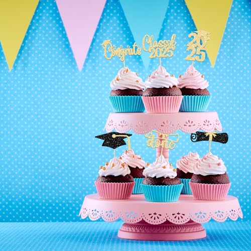 Ephlyn 24Pcs Graduation Cupcake Toppers 2025 Gold Glitter Class of 2025 Cupcake Toppers Supplies 2025 Congrats Grad Cap Diploma Cupcake Picks for Graduation Party Decorations 2025 - Image 4