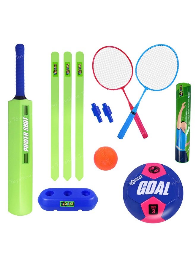 توي شاين مجموعة ألعاب تويشاين ستريكر الرياضية الرائعة ٣ في ١، للأعمار من ٣ إلى ٧ سنوات | كريكيت | تنس الريشة | كرة قدم، للعب الداخلي/الخارجي - متعددة الألوان - Image 1
