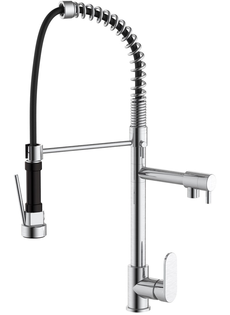 HESANIT HESANIT Kitchen Faucet Deck Mounted Mixer With Pull Out Sprayer Stainless Steel Brushed - 6800-1SSB  - Image 1