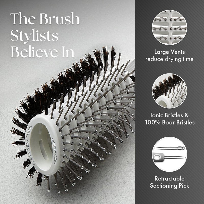 Olivia Garden Turbo Vent Oval Twin & 100% Boar Hair Brush CIOVL-TWINLG (Twin Large) - Image 3