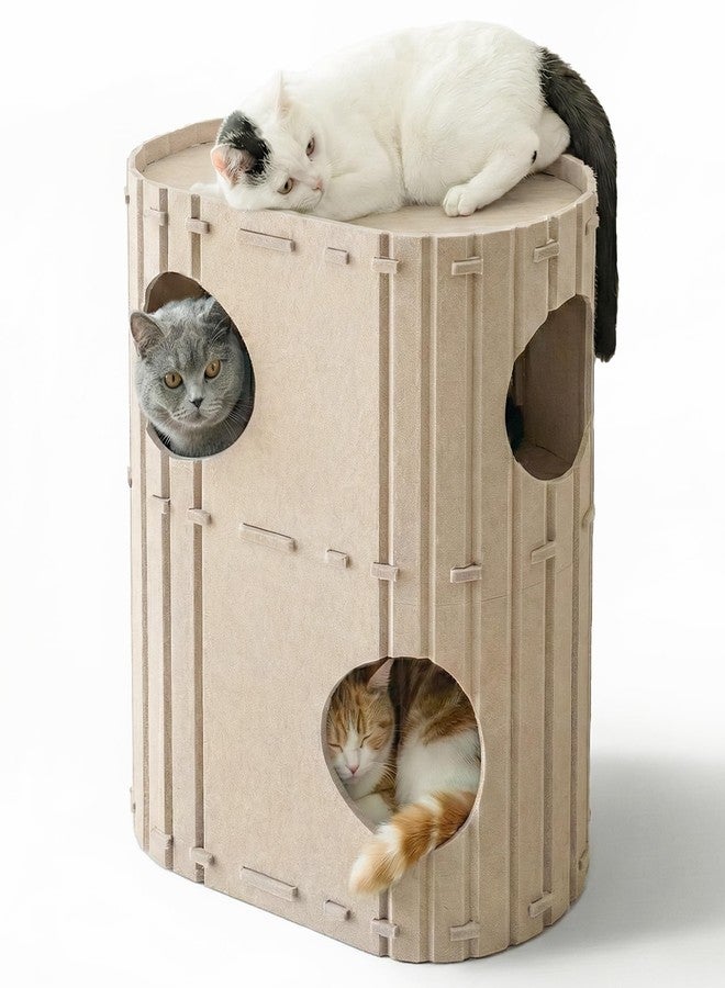 PETKARAY 2-Story Felt Cat House, Large Bed Cave for Indoor Cats, Felt Tunnel Hideaway Condo for Multi-Cat Households, 23.6x22x12 inches, Grey - Image 1