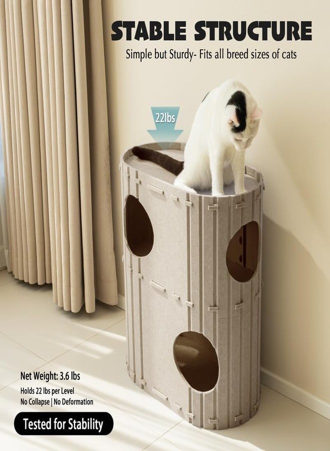 PETKARAY 2-Story Felt Cat House, Large Bed Cave for Indoor Cats, Felt Tunnel Hideaway Condo for Multi-Cat Households, 23.6x22x12 inches, Grey - Image 5
