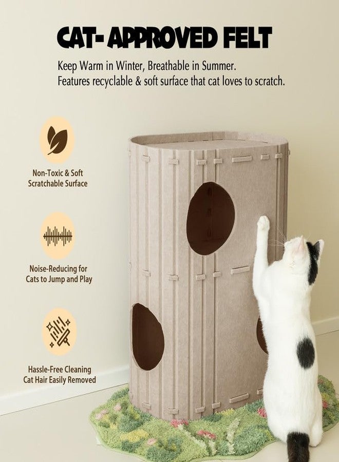 PETKARAY 2-Story Felt Cat House, Large Bed Cave for Indoor Cats, Felt Tunnel Hideaway Condo for Multi-Cat Households, 23.6x22x12 inches, Grey - Image 4