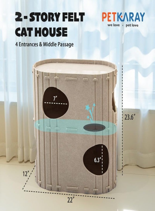 PETKARAY 2-Story Felt Cat House, Large Bed Cave for Indoor Cats, Felt Tunnel Hideaway Condo for Multi-Cat Households, 23.6x22x12 inches, Grey - Image 2