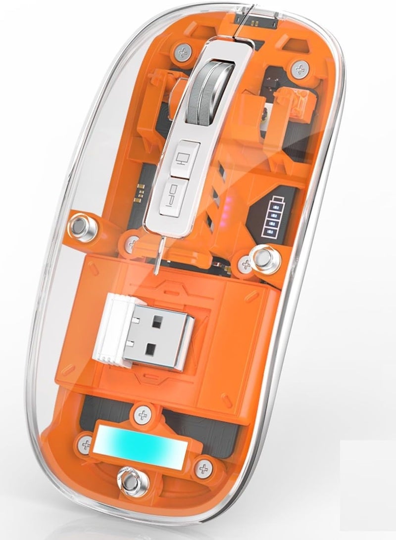 Dual-mode Bluetooth and Wireless Transparent Rechargeable Mouse - LED Light - Image 1