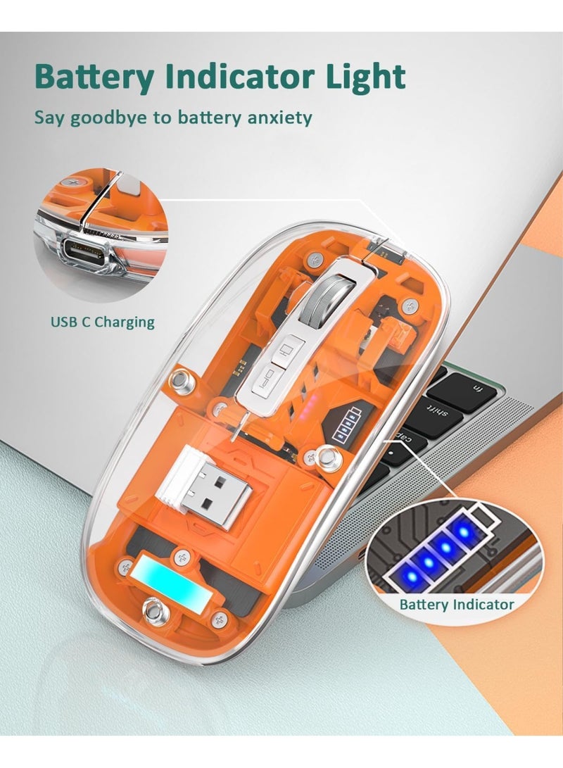 Dual-mode Bluetooth and Wireless Transparent Rechargeable Mouse - LED Light - Image 4