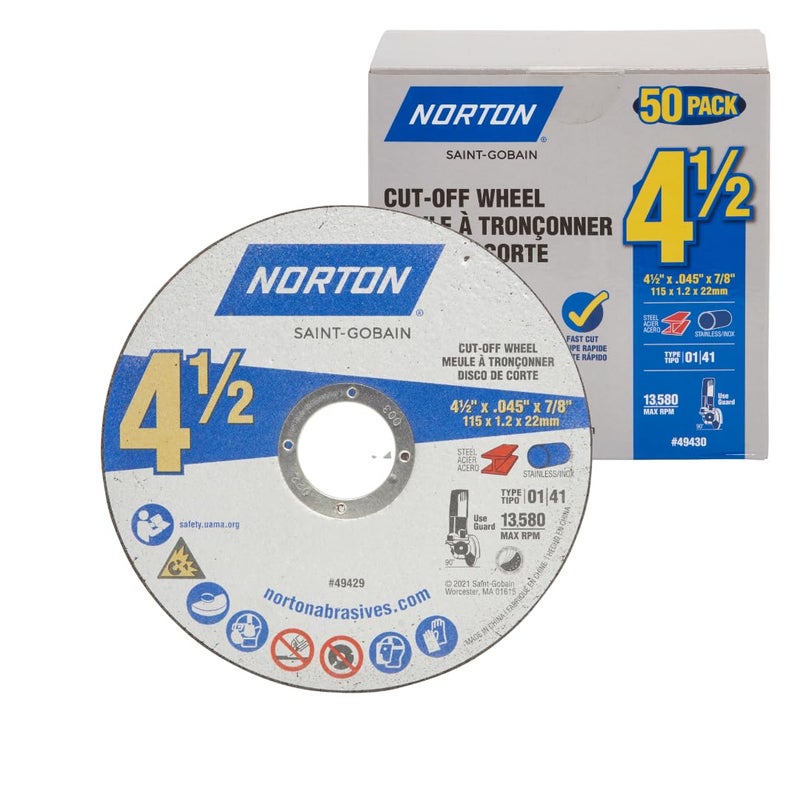 Norton Cut Off Wheels 50Pack 4 12 Inch High Performance Metal Stainless Steel Cutting Disc 78 Arbor Compatible with Angle Grinders - Image 2