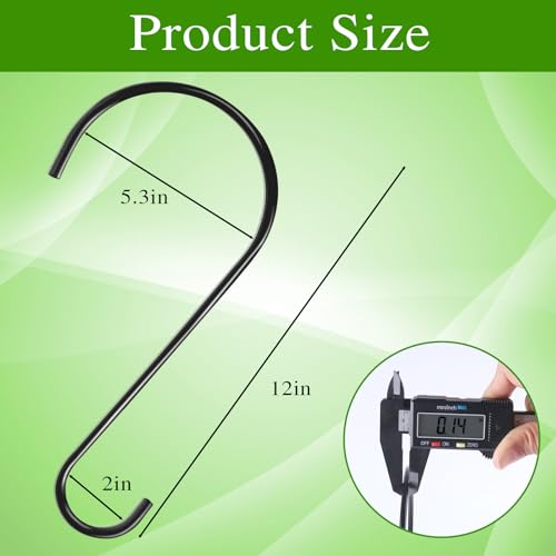 Dreecy 12-Inch Tree Branch Hooks, 4 Pack Extra Large S Hooks for Hanging Plants, Heavy Duty Bird Feeder Hook for Hanging Plants, Black Bird Feeder Hangers for Outside, Lanterns and Ornaments - Image 3