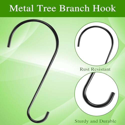Dreecy 12-Inch Tree Branch Hooks, 4 Pack Extra Large S Hooks for Hanging Plants, Heavy Duty Bird Feeder Hook for Hanging Plants, Black Bird Feeder Hangers for Outside, Lanterns and Ornaments - Image 2