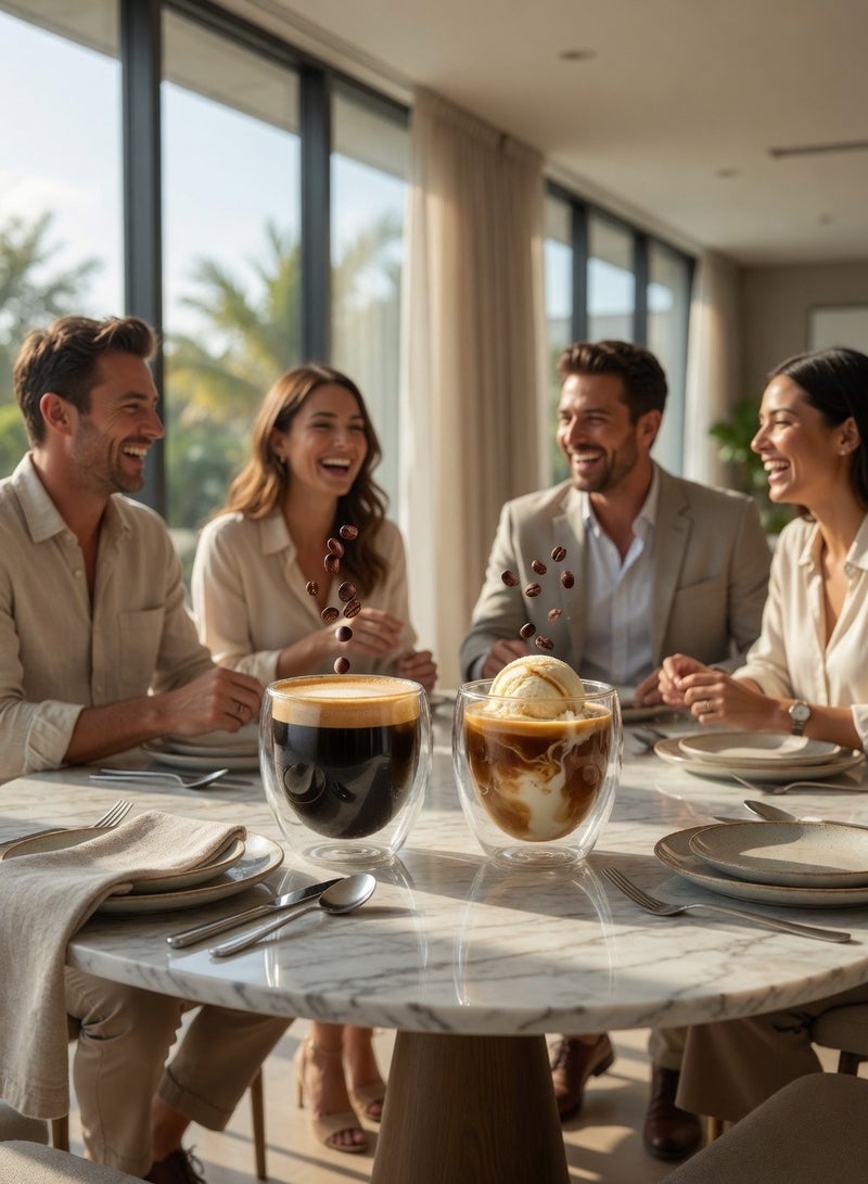 هياس أكواب قهوة زجاجية مزدوجة الجدار، سعة 250 مل، طقم من قطعتين، مصنوعة من زجاج البوروسيليكات المقاوم للحرارة، مثالية للإسبريسو واللاتيه والكابتشينو والشاي، بتصميم شفاف معزول. - Image 5