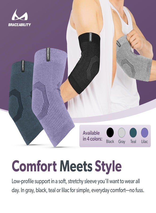 BraceAbility Elbow Compression Sleeve for Bursitis - Olecranon Elbow Brace for Tendonitis, Tennis Elbow, Golfers Elbow, Arthritis, Elbow Pain Relief Arm Sleeve for Women and Men (M - Gray) - Image 5
