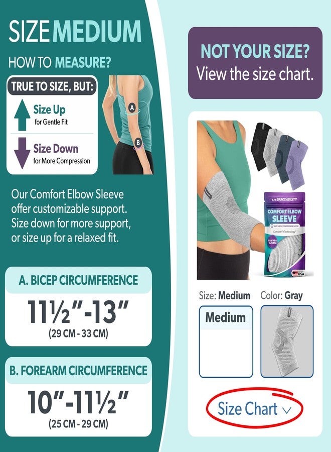 BraceAbility Elbow Compression Sleeve for Bursitis - Olecranon Elbow Brace for Tendonitis, Tennis Elbow, Golfers Elbow, Arthritis, Elbow Pain Relief Arm Sleeve for Women and Men (M - Gray) - Image 2