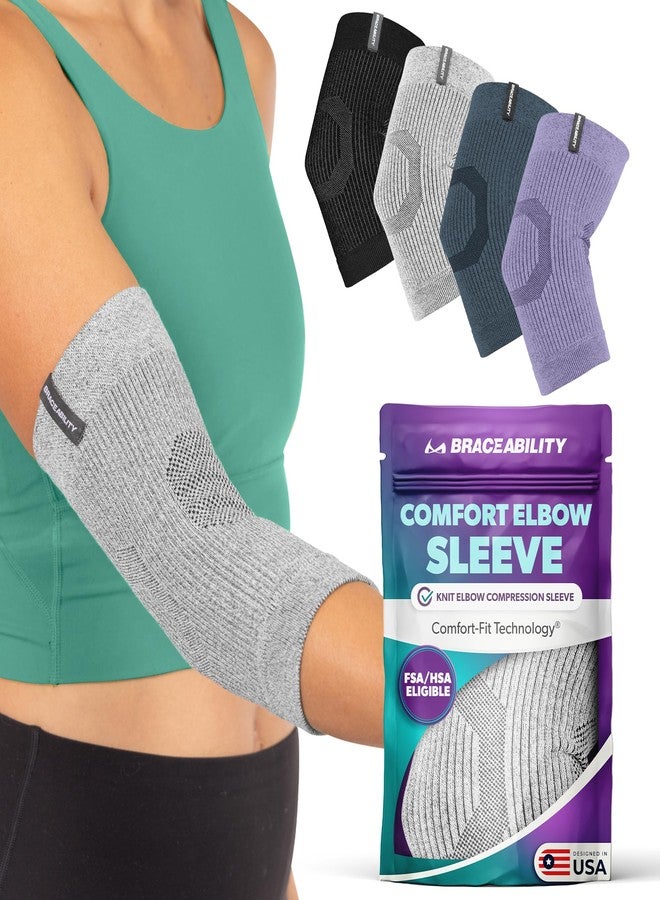 BraceAbility Elbow Compression Sleeve for Bursitis - Olecranon Elbow Brace for Tendonitis, Tennis Elbow, Golfers Elbow, Arthritis, Elbow Pain Relief Arm Sleeve for Women and Men (M - Gray) - Image 1