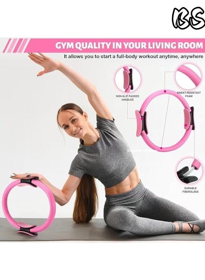 BS This 14-piece Pilates ring set includes a yoga fitness magic ring, a 9.8-inch exercise ball, resistance bands, and Pilates equipment accessories. It's suitable for home gyms, shaping, and fitness, and also makes a great fitness gift. - Image 5