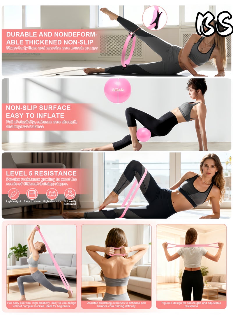 BS This 14-piece Pilates ring set includes a yoga fitness magic ring, a 9.8-inch exercise ball, resistance bands, and Pilates equipment accessories. It's suitable for home gyms, shaping, and fitness, and also makes a great fitness gift. - Image 2
