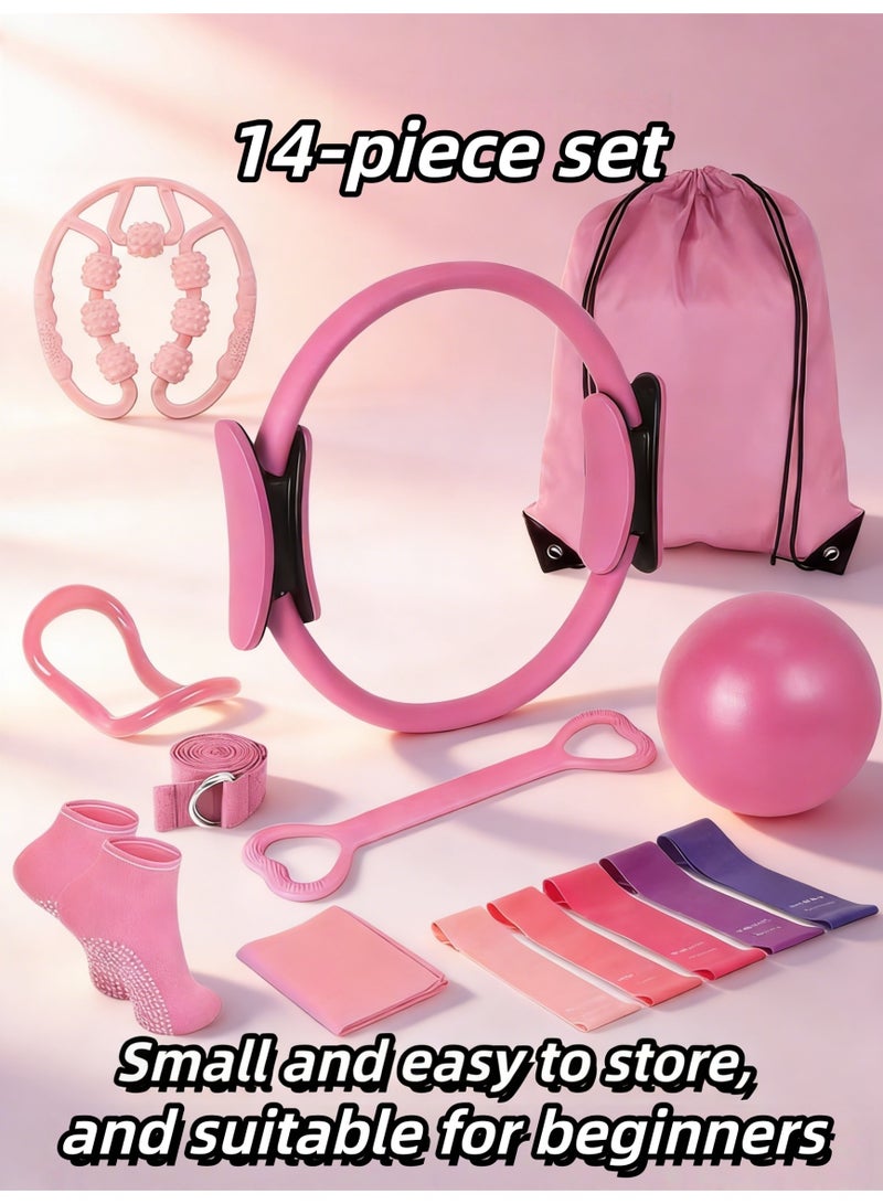 BS 14-Piece Pilates Fitness Equipment Set for Women – Foam Roller, Ball, Magic Circle & Bands, Pink - Image 1