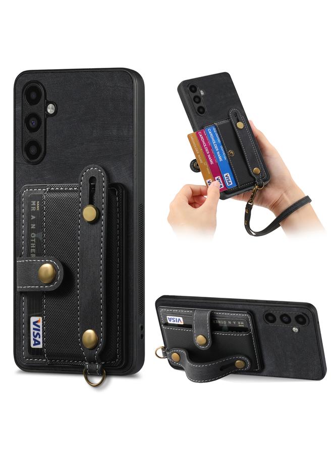 S-TOP Case For Samsung Galaxy A04s Retro Cross Wristband Wallet Leather Back Phone Case - Image 1