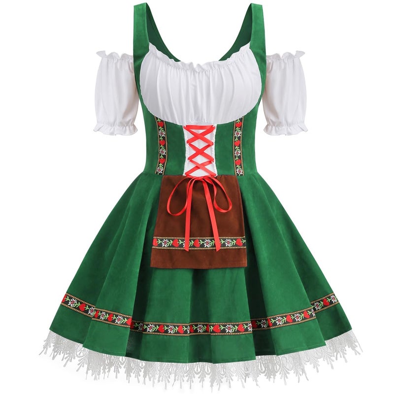 GRAJTCIN Oktoberfest Costumes Women Velvet German Bavarian Dirndl Dress Beer Maid Outfit for Halloween Carnival XL Green