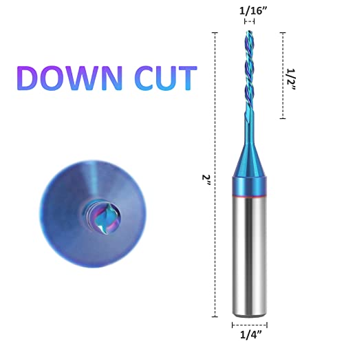 HQMaster Spiral Router Bit Downcut 1/4 Inch Shank Solid Carbide CNC Router Bit with Nano Blue Coating CNC Bits End Mill for Woodwork Mortise Slot Trim - Image 2