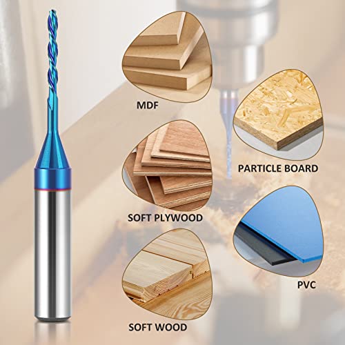 HQMaster Spiral Router Bit Downcut 1/4 Inch Shank Solid Carbide CNC Router Bit with Nano Blue Coating CNC Bits End Mill for Woodwork Mortise Slot Trim - Image 5