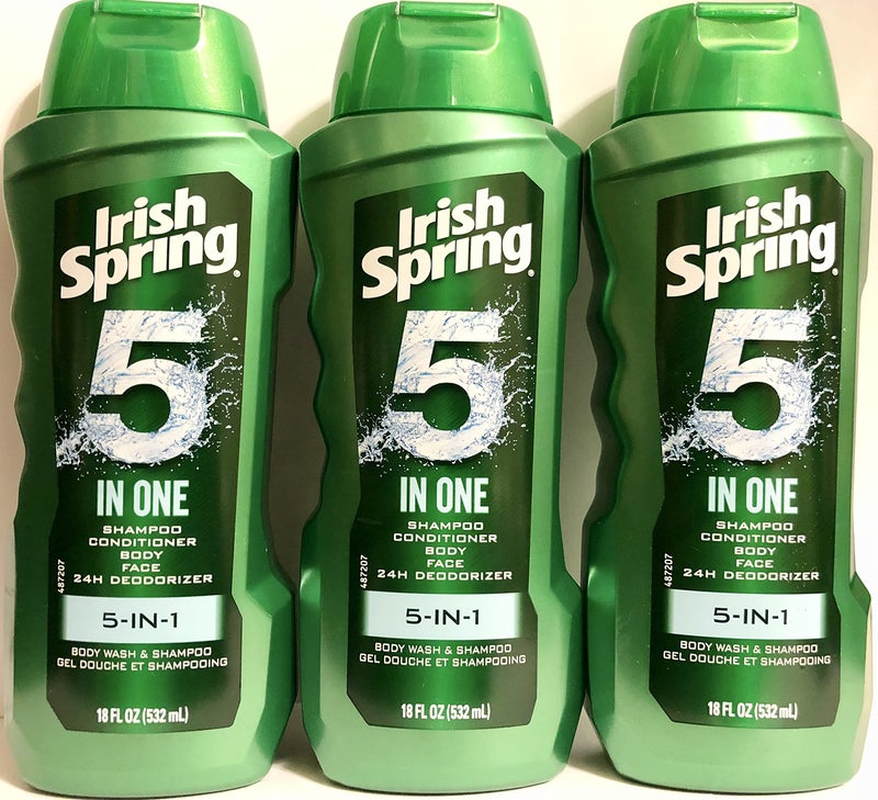 Irish Spring Body Wash & Shampoo - 5 in 1 - Net Wt. 18 FL OZ (532 mL) Per Bottle - Pack of 3 Bottles - Image 1