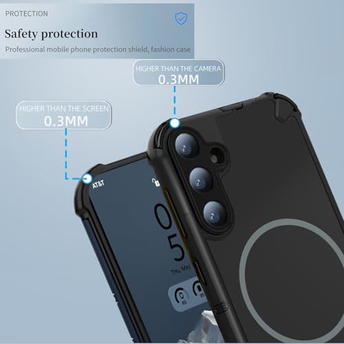 KARWAN Tough Shockproof Back Case Cover Compatible with Samsung A56 Dual Layer Armor Protection with Matt Finish,Edge Guard Bumper Heavy Duty Cover with Magnetic MagEase Wireless Charging (Black) - Image 2