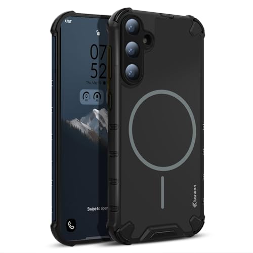 KARWAN Tough Shockproof Back Case Cover Compatible with Samsung A56 Dual Layer Armor Protection with Matt Finish,Edge Guard Bumper Heavy Duty Cover with Magnetic MagEase Wireless Charging (Black) - Image 1