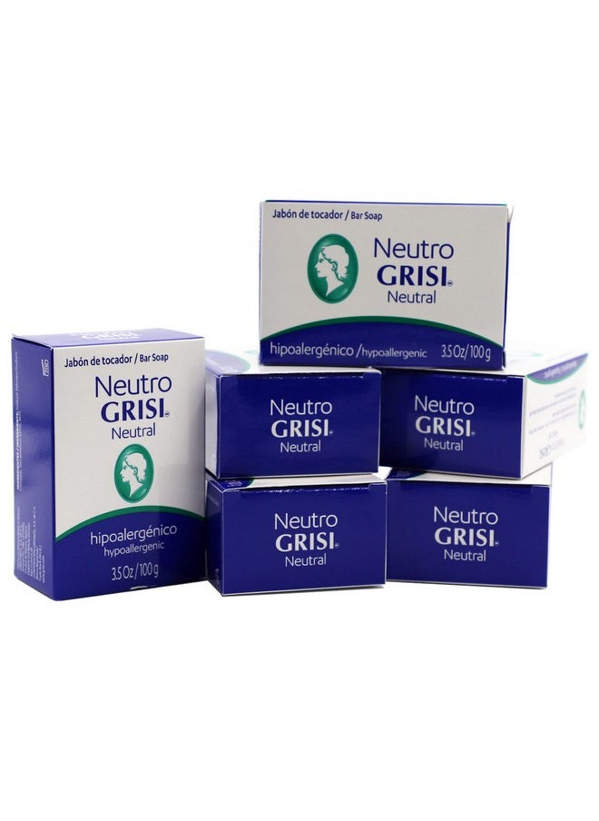 Grisi Neutral, Cleansing and Hypoallergenic Soap, Soften and Clean your skin, Non-Irritating, Fragrance-free, for All Kind of Skin, 6-Pack of 3.5 Oz each, 6 Bar Soaps.
