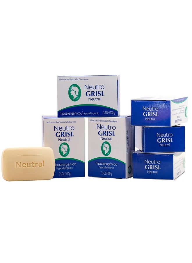 Grisi Neutral, Cleansing and Hypoallergenic Soap, Soften and Clean your skin, Non-Irritating, Fragrance-free, for All Kind of Skin, 6-Pack of 3.5 Oz each, 6 Bar Soaps.