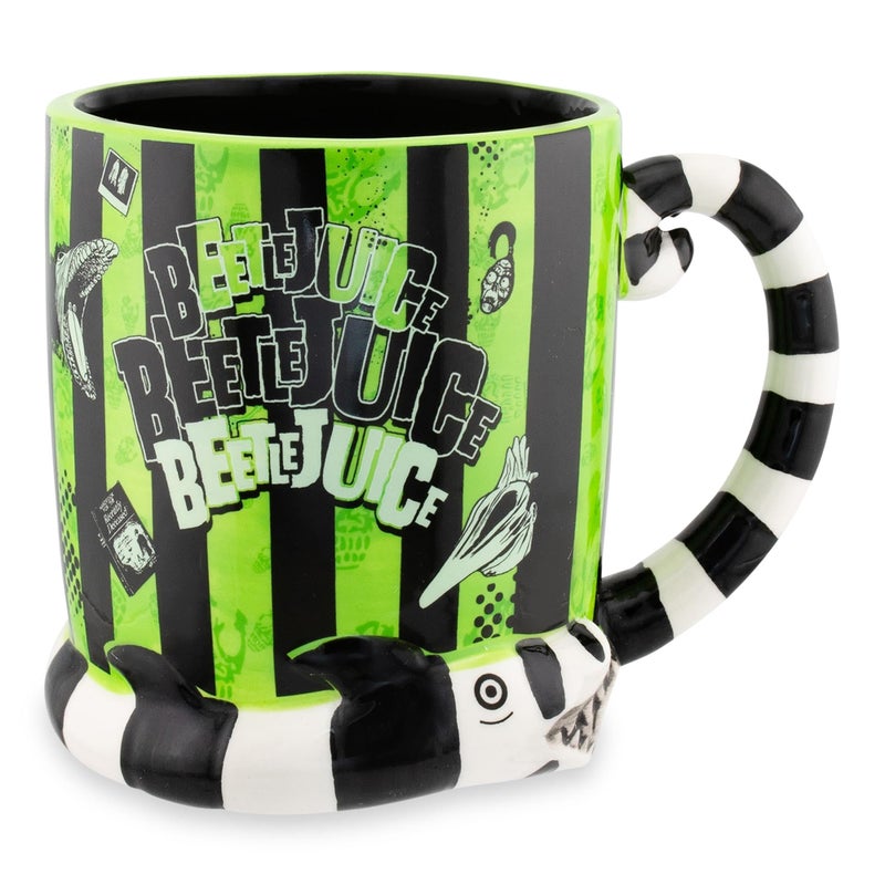 Silver Buffalo Beetlejuice Stripes and Names Boxed Ceramic 3D Sculpted Mug 24 Ounces