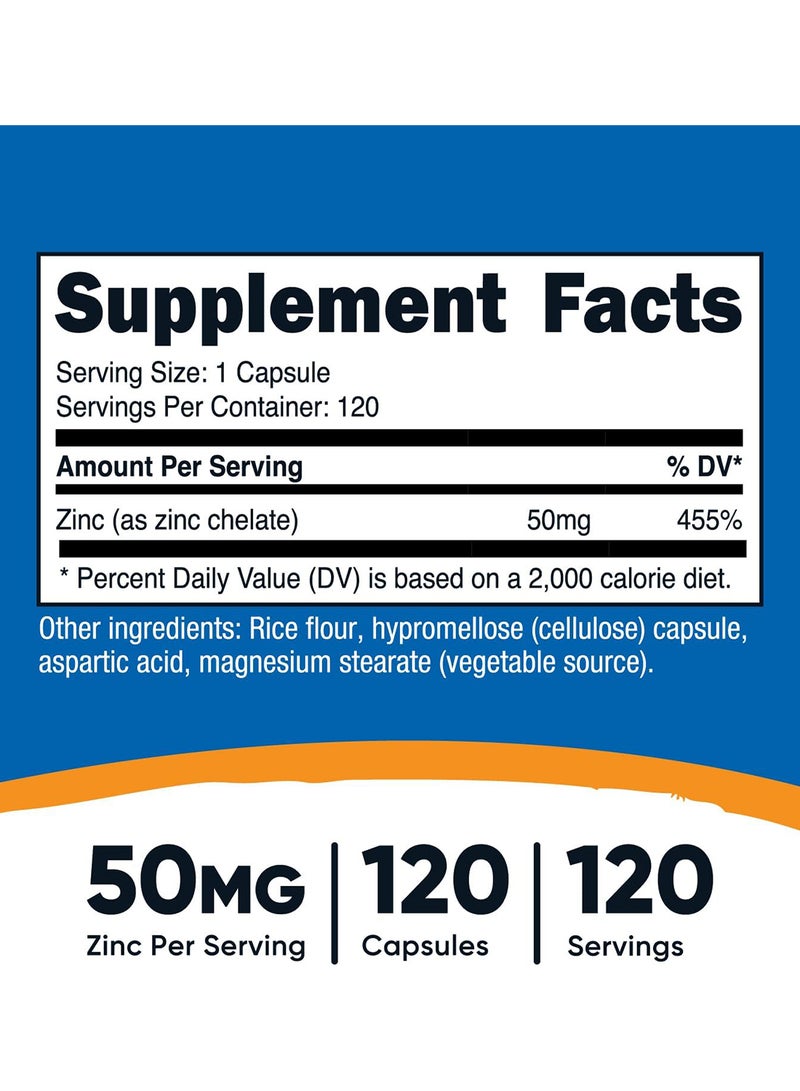 Nutricost Zinc Chelate 50 Mg 120 Vegetarian Capsules - Image 2
